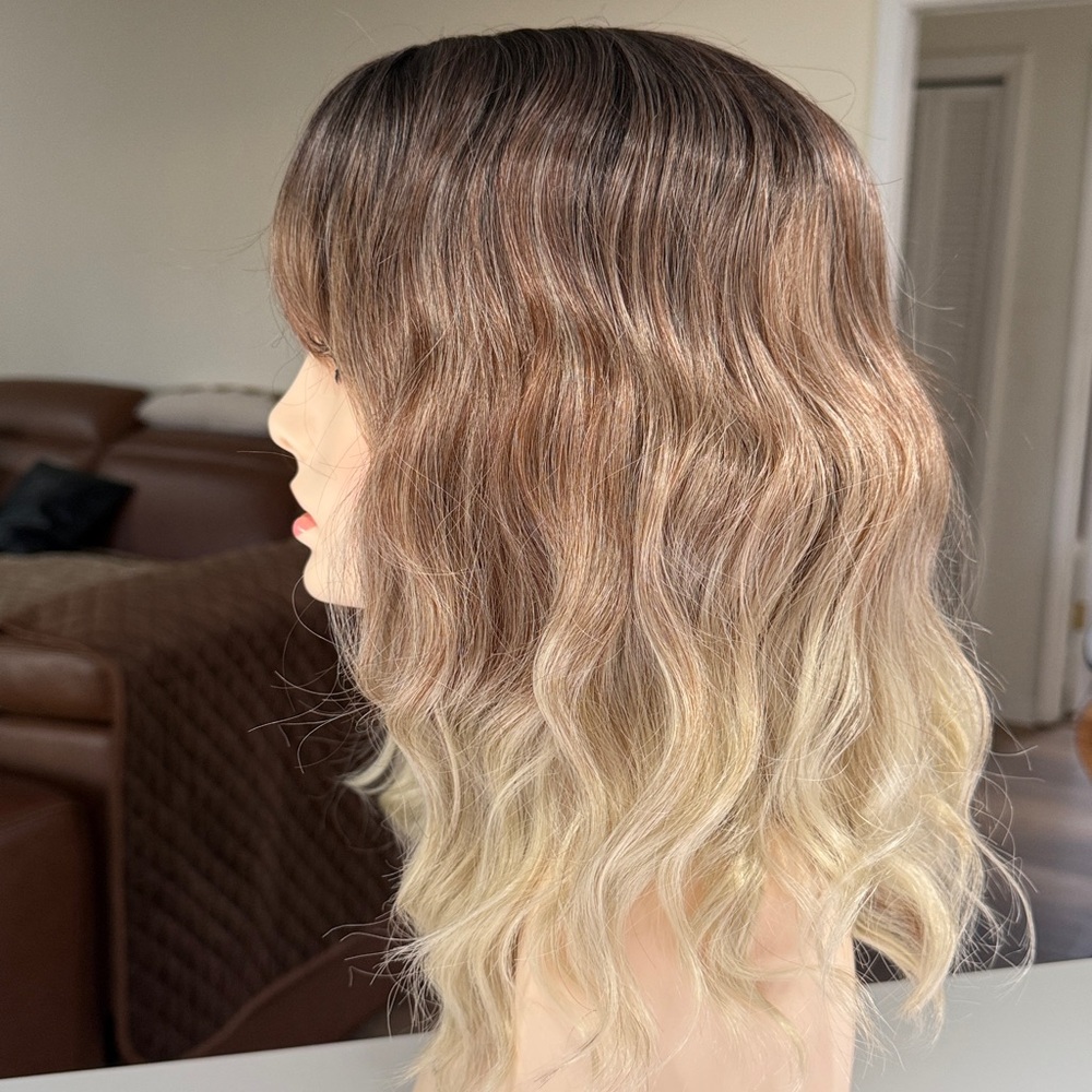 HAIR, 15” Wavy with Bangs, Center Part, Ombre Browns/Blonde
